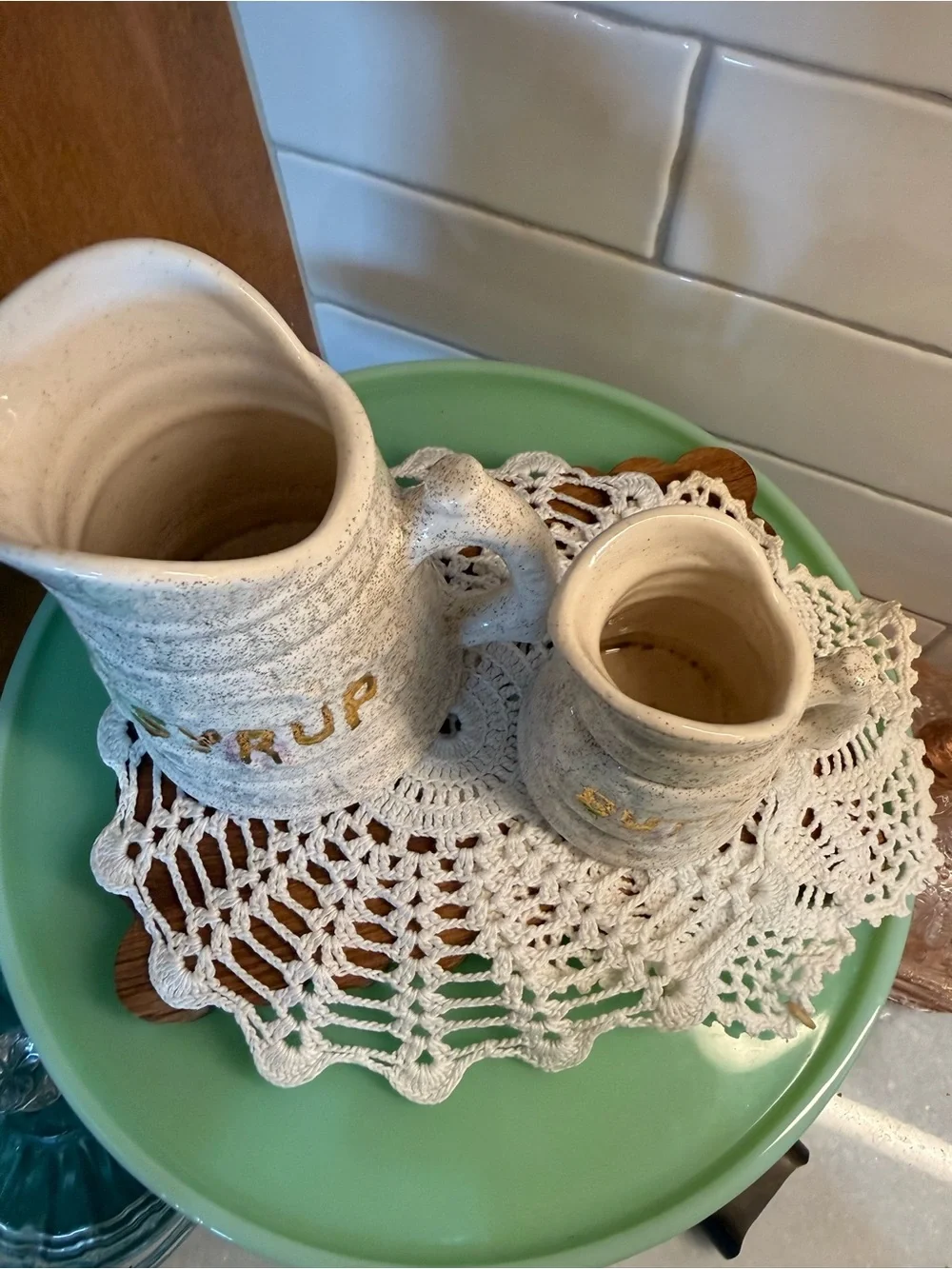 Ceramic Syrup and Butter Pitcher Set - Speckled White